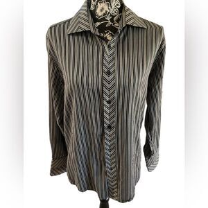 7 Diamonds Men's Black/Green Cotton Striped Long Sleeve Button Down Shirt- M